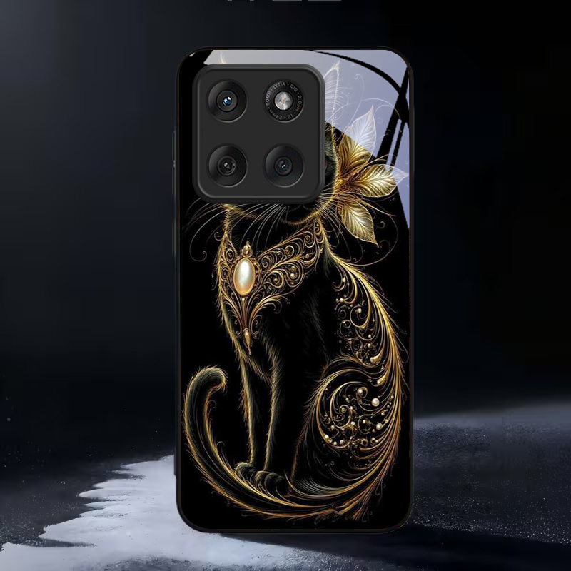 Phone Cases Motorola - غطاء هاتف زجاجي أسود بتصميم لؤلؤة