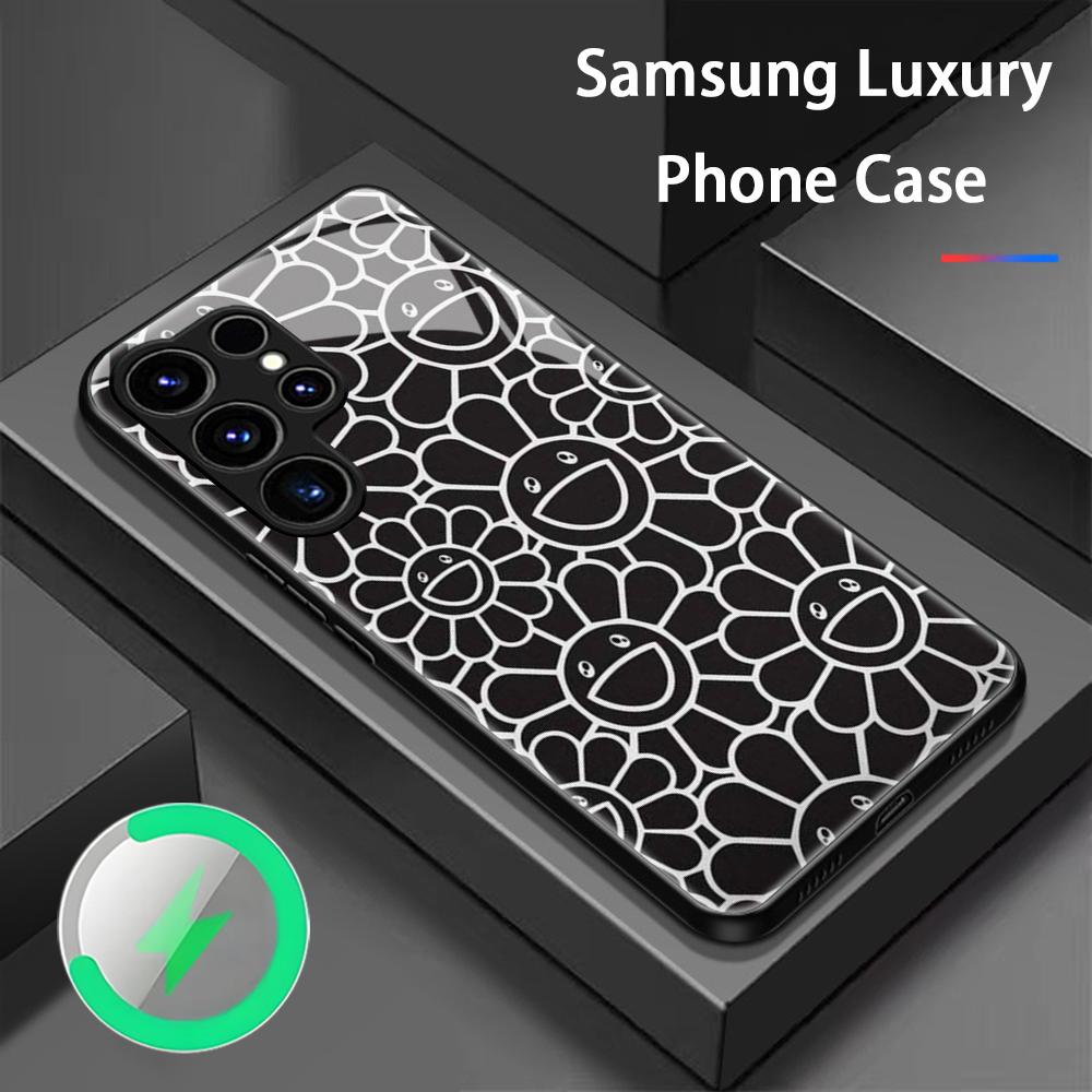 Phone Cases Galaxy S24 - جراب هاتف زجاجي مغناطيسي بتصميم زهرة