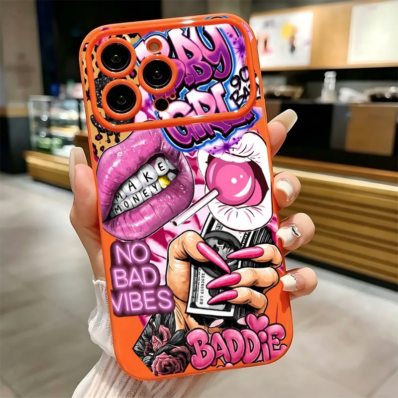 Phone Cases Cool Girl - جراب هاتف بتصميم شفاه وردية وطبعة