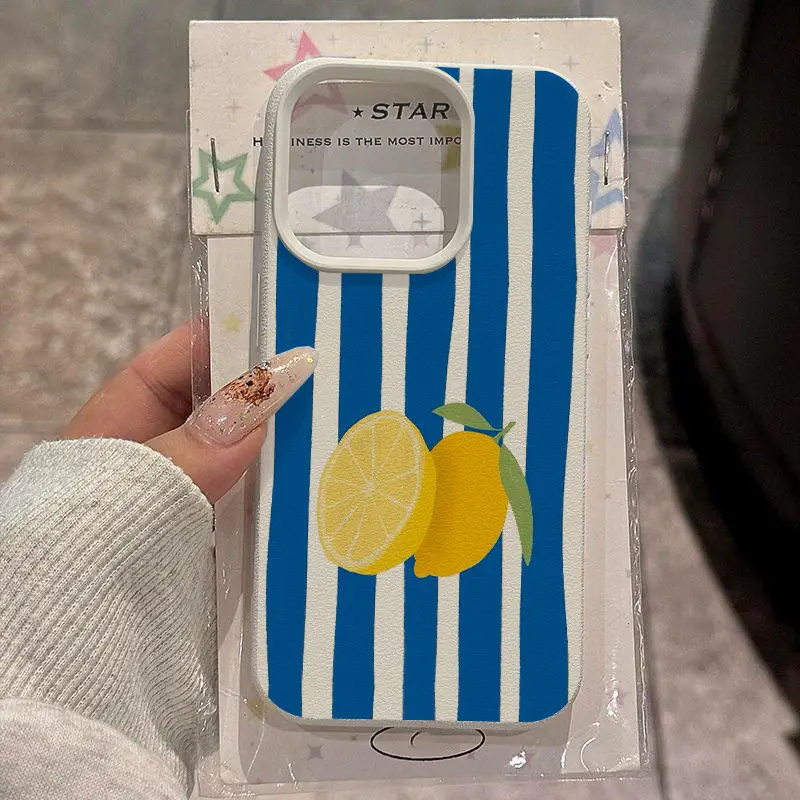 Phone Cases Yellow - الأصفر الليمون الأزرق شريط نمط لينة