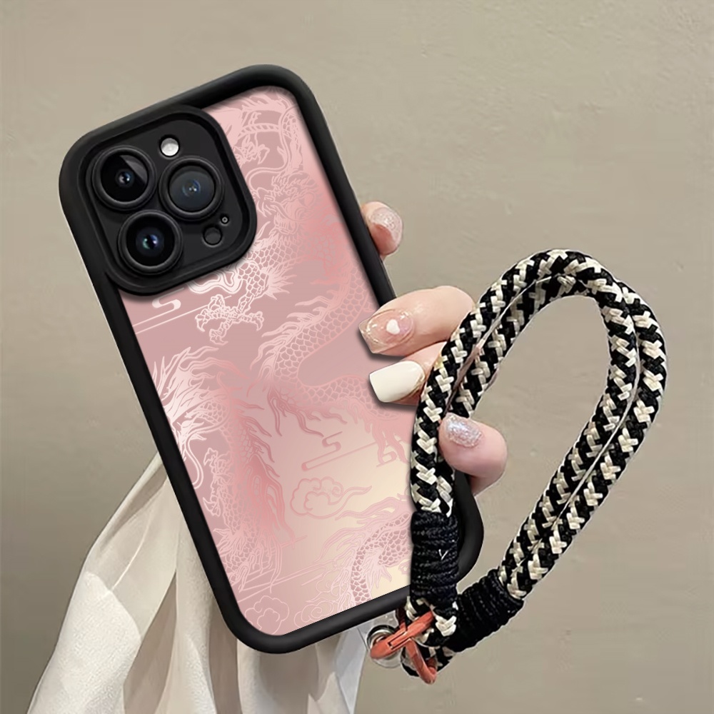 Phone Cases With Straps - جراب هاتف أبيض فاتح بنمط التنين