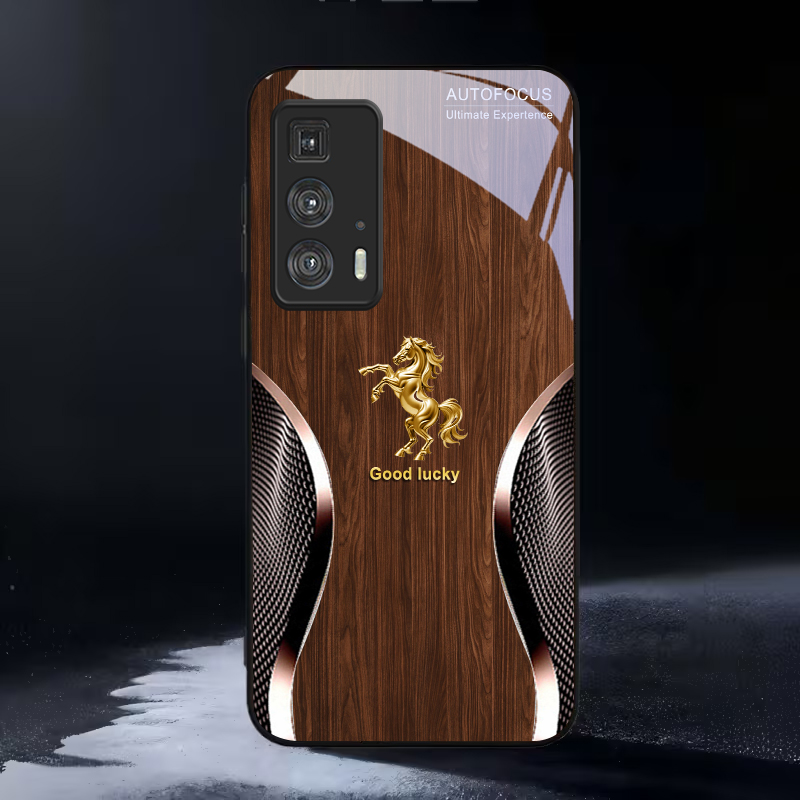 Phone Cases Motorola - غطاء هاتف زجاجي أسود بتصميم الحصان