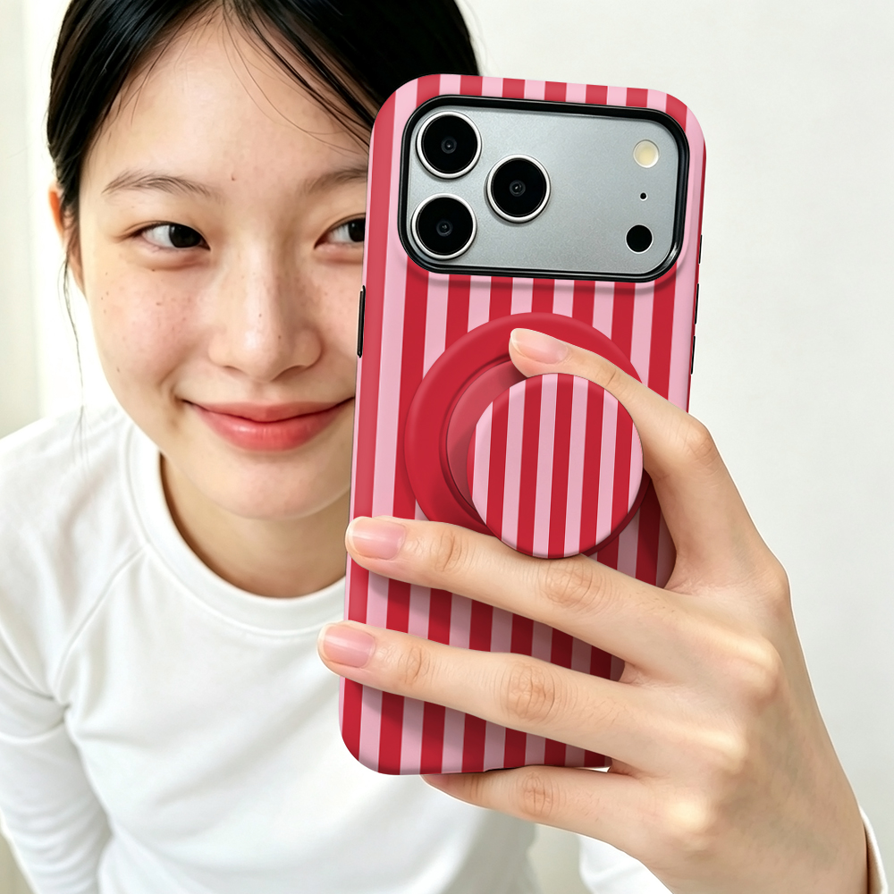 Phone Cases With Magnet - حافظة مغناطيسية بخطوط حمراء لهواتف آيفون
