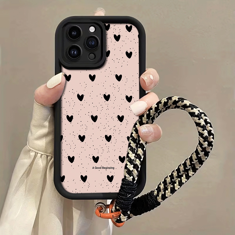 Phone Cases With Straps - جراب هاتف بتصميم قلب أسود ملطخ